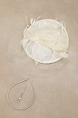 Babeyond Women's Pillbox Fascinator Hat Kentucky Hat Feather Derby Fascinator Headband Tea Party Fascinator Hat For Cocktail Off-White #TOP2