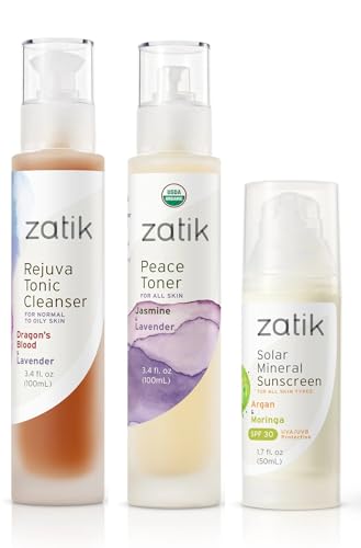 Zatik Naturals - Acne Skin Combo Set with Rejuva Tonic Cleanser (100ml), Peace Toner (100ml) and Solar Mineral Sunscreen (50ml)