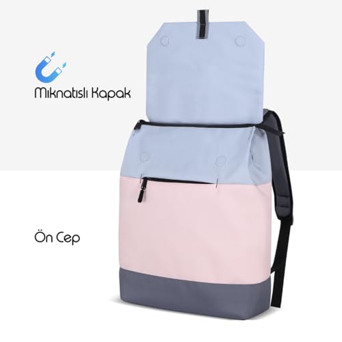 Mack Zen Eco MCE-1302 Sırt Çantası - Macbook Çantası, Hırsızlığa Karşı Koruma, Küçük, Mini, 13-14 inç Laptop, Günlük ve İş Kullanımı, Şık Tasarım, Üniversite ve Okul İçin, Pembe Gri