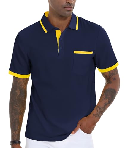 VALANCH Polo Shirt for Men Short Sleeve Golf Polo Moisture Wicking Collared Tennis T Shirt Navy XL - image 1