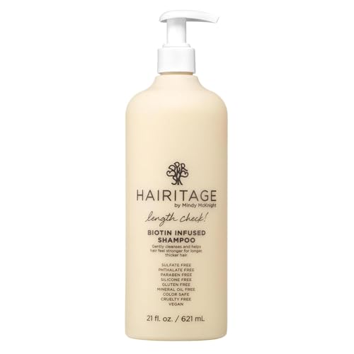 Hairitage Length Check Biotin Shampoo with Jamaican Black Castor Oil - Thickening + Volumizing - Sulfate Free + Color Safe + Vegan - Hydrating Repair Shampoo for Thinning Hair 21 Oz.