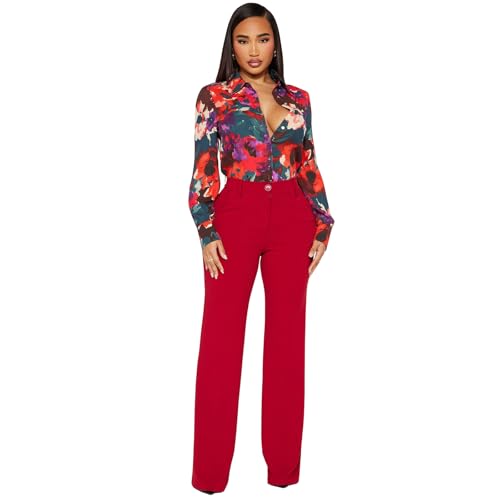 Women Stretchy Work Pants High Waisted Wrinkle Free Dressy Pants Business Casual Trousers 2025 (US, Alpha, Large, Regular, Regular, Red)