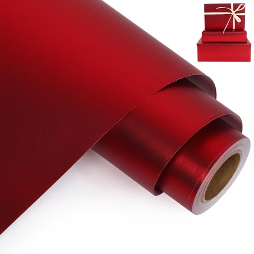 Aimyoo Red Metallic Wrapping Paper Roll - 17 Inches X 32.8 Feet, Matte Solid Red Color Paper for Birthday, Christmas, Wedding, Baby Shower, Holiday, Bridal Shower