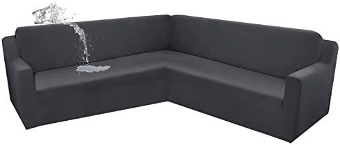 Arfntevss Corner Sectional Couch Covers L-Shaped Sofa Slipcover Set Super Soft Stretch U Shaped Sectional Cover for Dogs Water Repellent Non-Slip L Shape Furniture Protector (Dark Gray, Large)