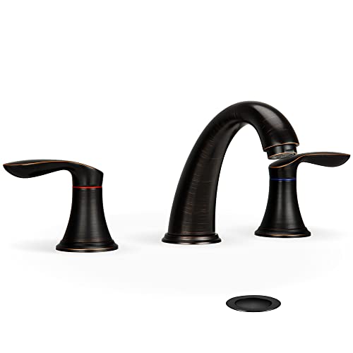 Bathroom Sink Faucet, Faucet for Bathroom Sink, Widespread ORB Bathroom Faucet 3 Hole with Stainless Steel Pop Up Drain and cUPC Lead-Free Hose-(Oil Rubbed Bronze)