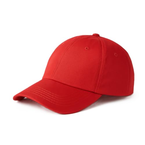 Baseball Cap Adjustable Size 100% Cotton Caps for Running Workouts & Outdoor Activities All Seasons (Red - 1pc)