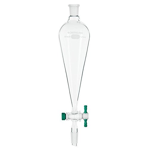 Chemglass CG-1743-50 Series CG-1743 Separatory Funnel, Old Style, 14/20 Joint, 125 mL