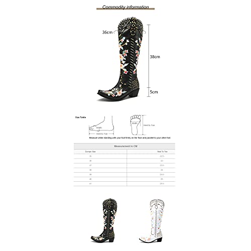 Cowboy Boots for Women Knee High Cowgirl Boots Black Western Style Embroidery Chunky Heel High Boots2