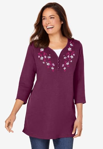Woman Within Plus Size 7-Day Layered-Look Embroidered Henley Tunic4