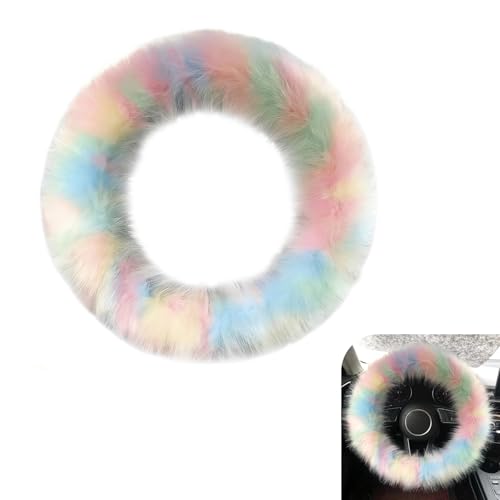 Zigeiya Car Plush Steering Wheel Cover, Pastel Rainbow Furry Fluffy Wheel...