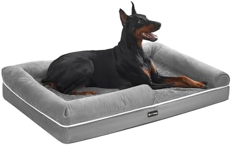 Feandrea Orthopädisches Hundebett, weiche Polsterung, 120 x 85 x 18 cm | Hundekissen, Bezug abnehmbar und waschbar, rutschfeste Unterseite, Taubengrau, BLOMFY Kollektion PGW078G02