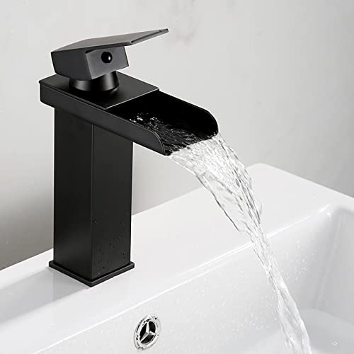 Robinet de salle de bain cascade noir mitigeur évier acier inoxydable B