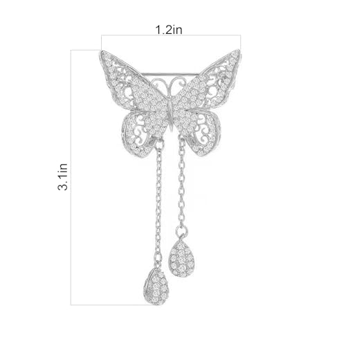 Image of Gold /Silver Butterfly Brooches for Women Rhinestone Tassel Butterfly Pin Brooch Dainty Crystal Lapel Pin Animal Insect CZ Brooch Lapel Pin for Coats Jackets Sweaters Accessories