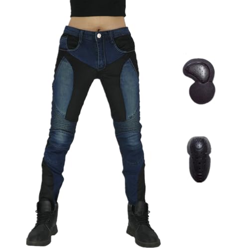 HOMDECR Donna Moto Biker Jeans Rinforzato Protezione Pantaloni Linning Includono Armature Motorcycle Pants, 4 X Pad di Protezione Escursionismo All'aperto (Blu,L)