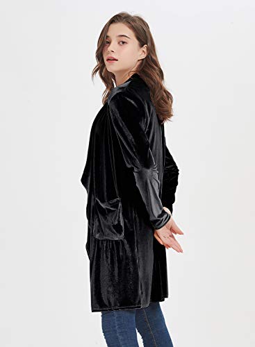 futurino Women's Solid Long Sleeve Velvet Jacket Open Front Cardigan Coat with Pockets Outerwear3
