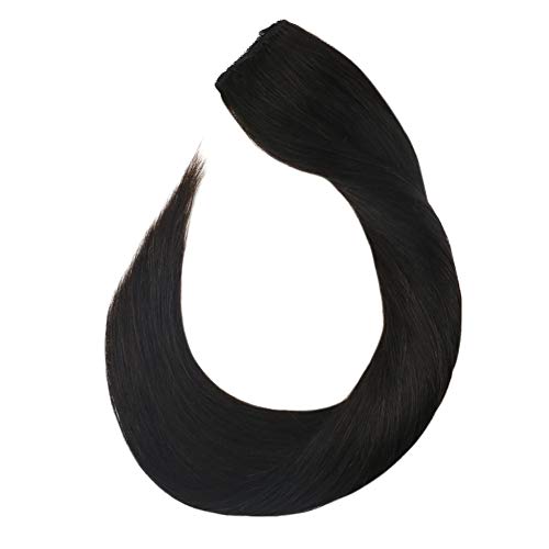 Halo Hair Extensions Black Hair #1B Off Black 100% Real Human Hair Invisible Wire with 4 Clips Halo Human Hair 80 Gram Per Pack