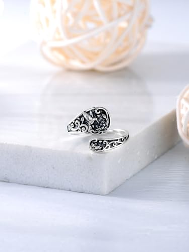 Image of Bee /Butterfly /Mustard Seed /Hummingbird /Cat /Rainbow Adjustable Ring for Women 925 Sterling Silver Spoon Rings for Women Size Fits Most People