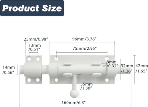 Image of Alise Stainless Steel Gate Latch - Slide Bolt, Heavy Duty Door Latch, White Barrel Bolt, Security Slide Lock
