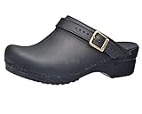 Sanita | Morse offener Clog, Geöltes Leder | Original handgemacht | Flexible Leder-Clogs für Damen | Anatomisch geformtes Fußbett mit weichem Schaum | Verstellbarer Fersenriemen | Schwarz | 41 EU