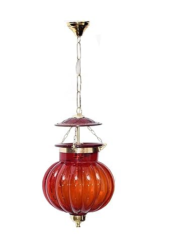 Complete Lighting Solution Melon Shaped Red Pendant Hanging lamp for Home,Office,Hall,Villa Made up of Mix Brass and Glass Material(9 Inch)-image-27