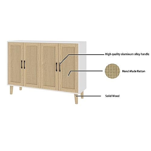 Panana Buffet Storage Cabinet - Rattan Decorated Living Room & Kitchen Sideboard Accent Cabinet (123(W) x 38(D) x 88(H) cm, White) - Image 5