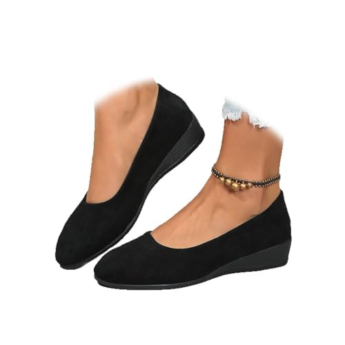 Chaussures compensées à enfiler pour femmes avec support de voûte plantaire confortable, chaussures légères antidérapantes à talon bas compensé,...