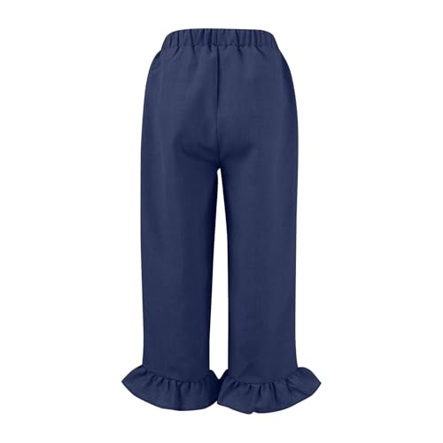 HGps8w Ruffle Hem Linen Capris for Women Casual Elastic Waist Sweatpants Comfy Loose Workout Lounge Pants with Pockets4