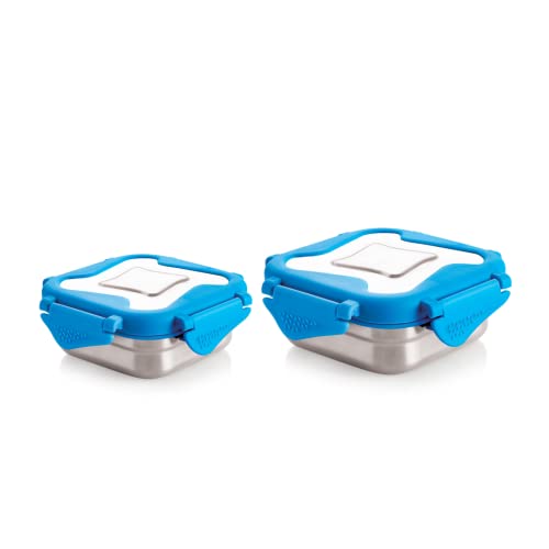 Image of STEELLOCK Smart Stainless Steel Tiffin Lunch Box Set for Kids and Adults - Airtight Leakproof Square Containers with Steel Lids - Blue 250ml & 360ml - School & Office