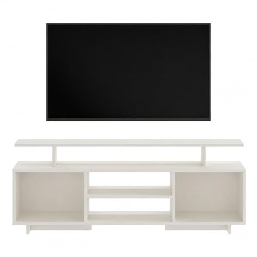 Image of FURNEASER Eskido Engineered Wood TV Entertainment Unit, Floor Standing TV Cabinet with Storage Shelves for Living Room, TV Stand for 32,43,50 & 55 Inch TV (Exotic Teak & White) (White New)