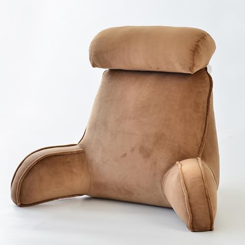 Rmeet Almohada De Lectura,Cojín De Lectura,Cojín Apoyo De Espalda,Almohada De Lectura Con Brazo,Ideal Para Trabajar,Leer O Jugar En La Cama Sofá Suelo, Café, 75x45x55cm