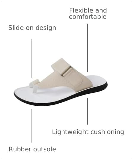 Image of GORGLITTER Men's Leather Sandals Slide Beach Outdoor Round Flip Flops Slip On Slippers