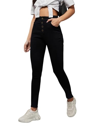 Jean denim extensible taille haute skinny noir Miss Chase pour galber la silhouette en 26