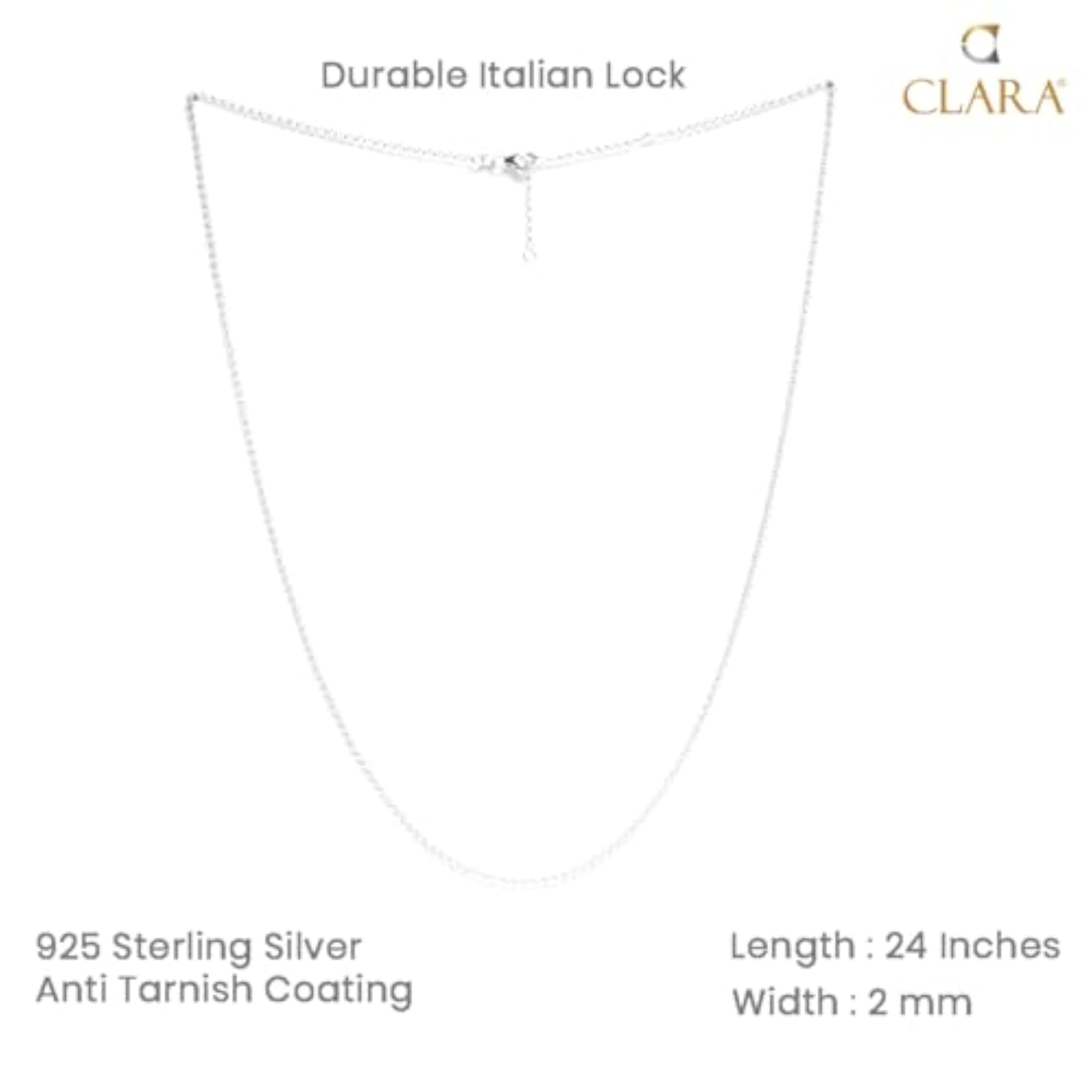 Pure 925 Sterling Silver 24-Inch Cable Chain Necklace