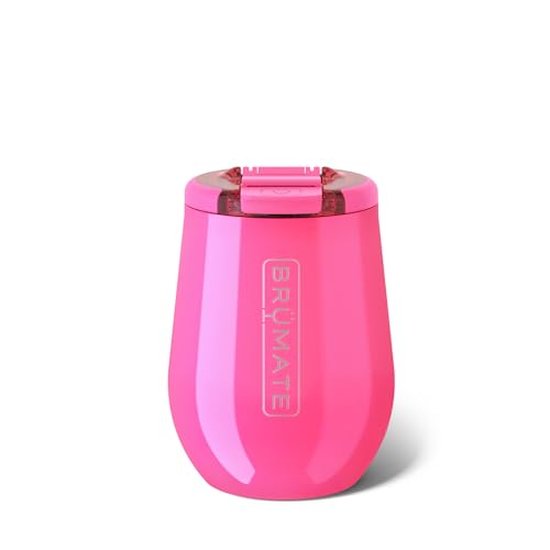 BrMate Uncorkd 14oz 100% Leakproof Insulated Wine Tumbler | Locking Lid | Insulated Stainless Steel Wine Glass | Perfect For Travel & Outdoors | BPA-Free (Neon Pink)