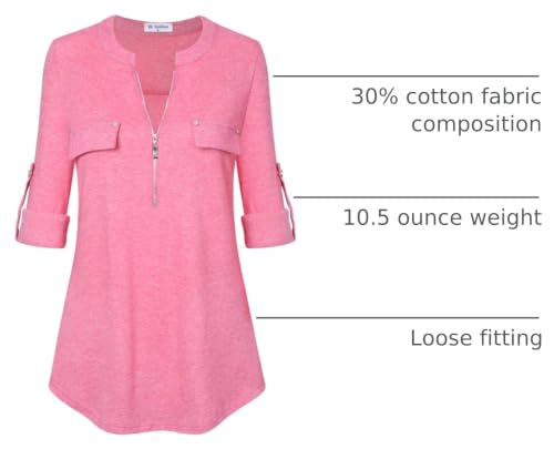 Image of Bulotus 3 /4 Length Sleeve Womens Striped Tops Zipper V Neck Collared Blouses Business Casual Tunics 2026 Spring Trendy