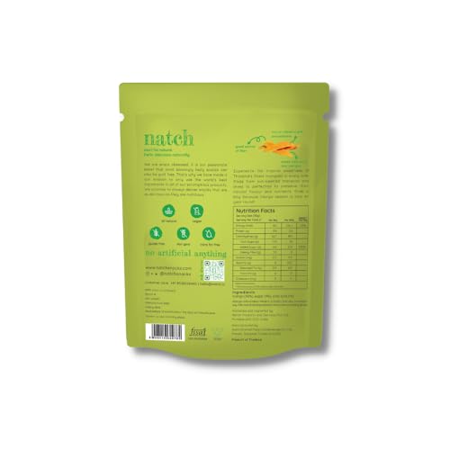 Image of Natch Dried Thai Mango Slices, Healthy Snakcs 100% All Natural, Vegan, Gluten Free, No Artificial Preservatives, Trans Fat Free, Rich in Antioxidants, Bare Flavour, 60gm each (Pack of 4)
