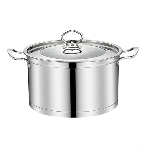 Honseadek Olla de sopa de acero inoxidable, olla de 24 cm con tapa de cristal y ventilación de vapor, asas remachadas para placa de inducción, estufa de gas, horno y vitrocerámica