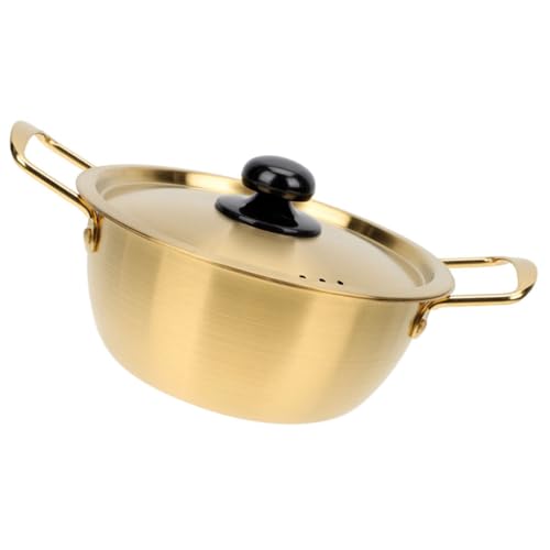 WATIIFUFU Olla Pequeña para Ramen de Acero Inoxidable con Tapa Dorada Resistente Altas Temperaturas Fácil de Limpiar para Cocina de Gas Inducción