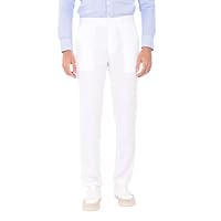 Pantaloni Lino Uomo con Pinces Frontali Tinta Unita vestibilità Comoda Pantalone Leggero Estivo Elegante Sportivo (IT, Testo, XXL, Regular, Regular, Bianco)
