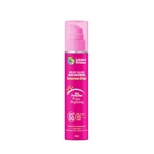 Image of Lakshmi Krishna All NATURALS Milky Glow Niacinamide Sunscreen Drops SPF 50 | Lightweight, Hydrating, & Non-Greasy | Broad-Spectrum UVA /UV