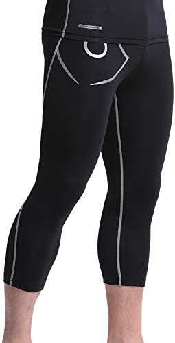 Leevy 3/4 Compression Capris Running Tights for Men&Youth Boy Base Layer Workout Leggings Pants 65% Nylon 35% Elastane(Black> US Large)