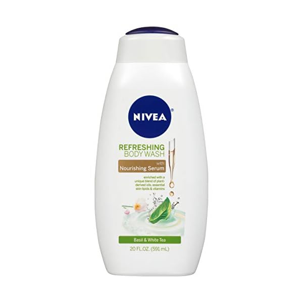 NIVEA Basil and White Tea Body Wash with Nourishing Serum, 20 Fl Oz Bottle