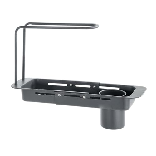 AMISENK Estante telescópico ajustable de acero inoxidable para fregadero de cocina con drenaje eficiente y amplia capacidad de almacenamiento, cesta ajustable para fregadero