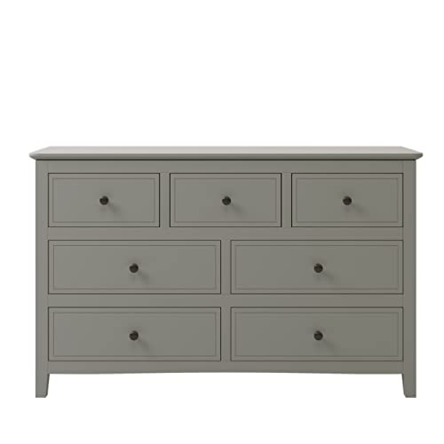 Polibi Grey Storage Dresser, Solid Wood 7-Drawer Storage Double Chest For Bedroom, Fully-Assembled Except For Handle (Overall Size: 48.42''L X 15.35''W X 30.11''H, Grey) #TOP4