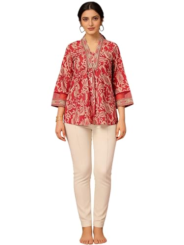 Image of Lymio Women's Printed Short Kurti Top | Rayon Mandarin Collar Casual Ethnic Tunic | Summer Printed Top (K-249)
