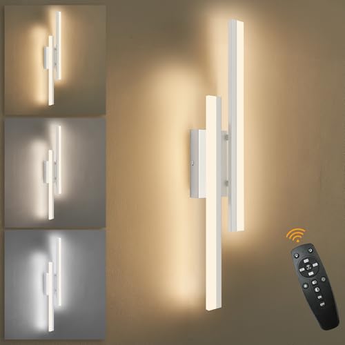 Image of LED Wall Sconce Silver Modern Remote Wall Light Fixtures for Living Room, Dimmable LED Vanity Light Indoor Remote Wall Sconce for Bedside Bedroom Bathroom Dining Room, L23.6inch 1 Pack