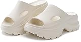 BRONAX Womens Platform Slides House Beach Breathable Lightweight Thick Sole Open Toe Sandals Slip On Washable Wedge Heel Size 8 Outdoor Quick Dry Beige 38
