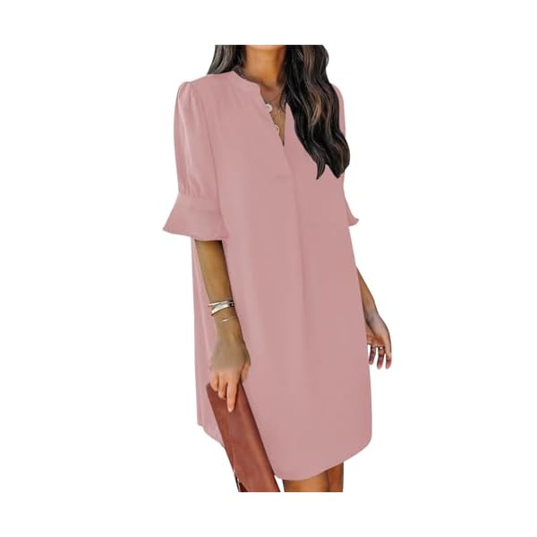 QACOHU Summer Dresses for Women V Neck Ruffle Short Sleeve Casual Shift Dress