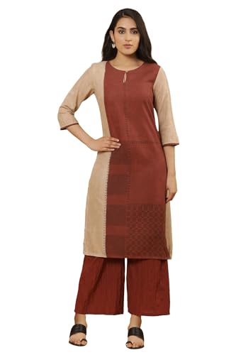 Image of W Women Red Geometric Print Viscose Kurta Set With Parallel Pant