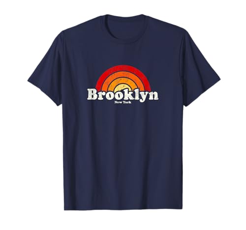 Diseño retro de arcoíris vintage de los 70 en Brooklyn, Nueva York Camiseta